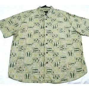 WOOLRICH Mens Shirt Fish Pattern Short Sleeve M